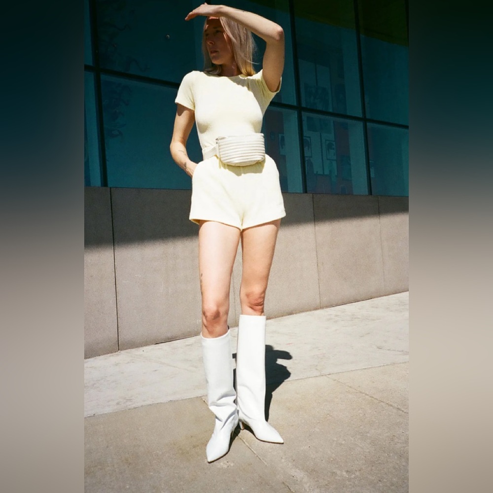 Anna F white leather knee high boots 39 9